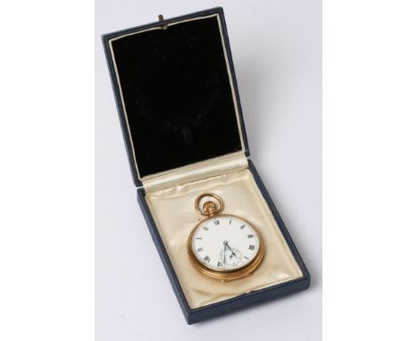 A 9ct gold button wind pocket watch the enamel dial with second subsidiary dial working order 