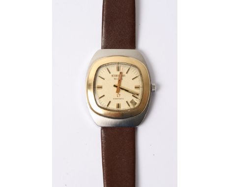  A vintage Gents Eterna sonic "electronic" automatic watch with an 18ct gold and stainless steel case working order 