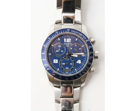 A gents Tissot Tachymeter watch the blue dial with three subsidiary dials in original box with paperwork and in working order