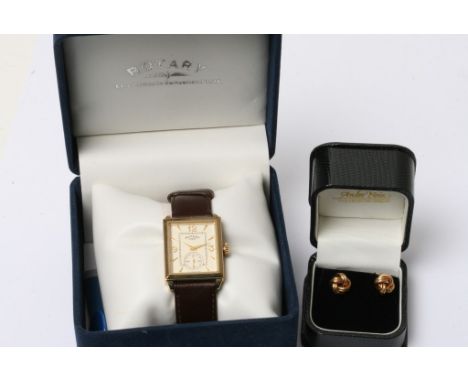 A boxed Rotary wristwatch and pair of gold knot earrings