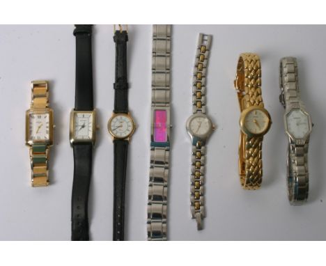 A designer lady's stainless steel DKNY watch and five other lady's watches including Longines, and a boxed Rotary Elite lady