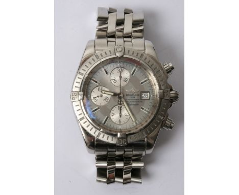 A gents Breitling steel cased chronograph, certified chronometer the complex dial with three subsidiary and date aperture wor