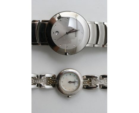 A Rado watch medium size in original box working order and a ladies Rotary watch in a fitted with conforming bracelet. (2) 
