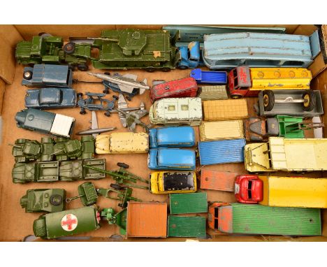 A QUANTITY OF UNBOXED AND ASSORTED PLAYWORN DIECAST VEHICLES, to include Dinky Toys Foden Flat Truck, No.502, 1st type cab, o