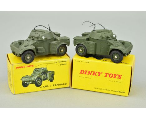 TWO BOXED FRENCH DINKY TOYS PANHARD ARMOURED CARS, No.814, both in very lightly playworn condition and complete with both aer