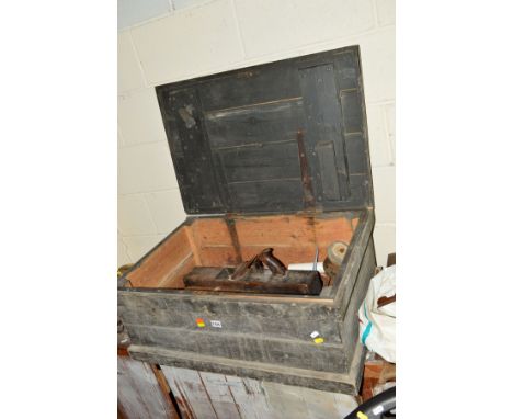 TWO WOODEN TOOLBOX COMPRISING OF VINTAGE CARPENTRY TOOLS including moulding planes, a Stanley No51 and No 220 planers, saws a