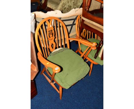 TWO ERCOL BEECH FRAMED STICK BACK CHAIRS (sd)