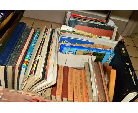 TWO BOXES OF AUTOMOBILE MANUELS, BOOKS, etc, to include Jaguar 2-4 litre spare parts catalogue etc