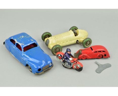 AN UNBOXED METTOY CLOCKWORK 'MECHANICAL RACER' RACING CAR, No.830, cream body, two piece lithographed tinplate wheels, playwo