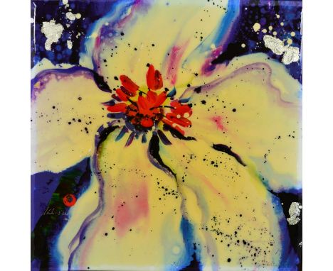 DANIELLE O'CONNOR AKIYAMA (CANADIAN 1957) 'FIRE AND ICE I', a limited edition box canvas print of stylised flowers, 23/75, si