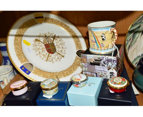 FIVE BOXED HALCYON DAYS ITEMS, to include 'Noahs Ark Mug' and four enamel boxes 'Peace on Earth', 'Toy Trains', 'A Special Th