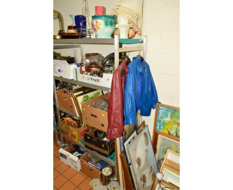 NINE BOXES OF LOOSE CERAMICS, GLASS, PICTURES, LIGHT FITTINGS, BOOKS ETC (all proceeds to We Love Lichfield Charity)