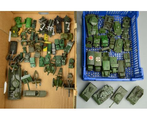 A QUANTITY OF UNBOXED AND ASSORTED PLAYWORN DINKY, BRITAINS AND OTHER DIECAST MILITARY MODELS, includes a quantity of Airfix 