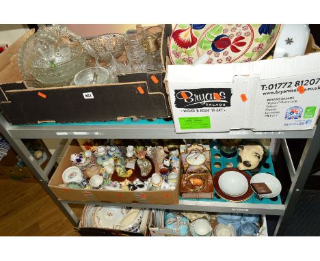 FIVE BOXES AND LOOSE CERAMICS, GLASSWARES ETC, to include pair Satsuma ware vases, height 32.5cm (one cracked), another pair 