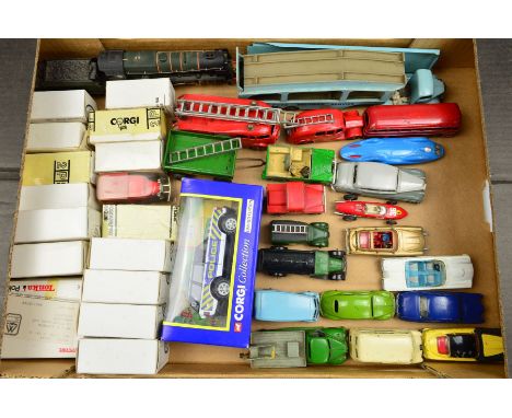 A QUANTITY OF BOXED, UNBOXED AND ASSORTED PLAYWORN DIECAST VEHICLES, to include Dinky Toys Volkswagen Beetle, No.181, lime gr