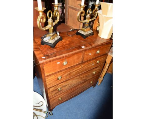 A GEORGIAN MAHOGANY AND BANDED CHEST of two short and three long drawers, width 91cm x depth 91cm x height 43cm (sd) and a mo