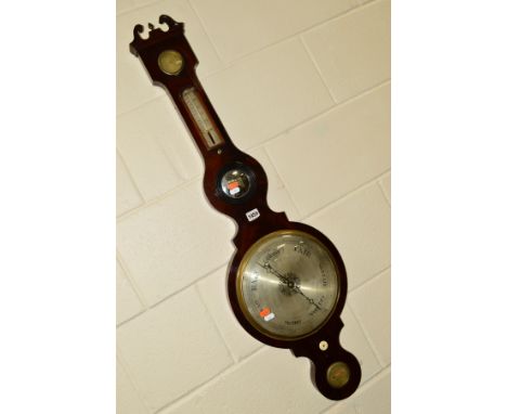 A GEORGIAN MAHOGANY BANJO BAROMETER, marked J Fattorini, York, height 106cm