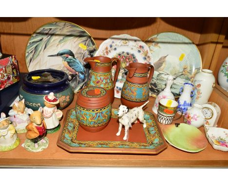 A GROUP OF CERAMICS/STONEWARE ORNAMENTS, JUGS etc to include Beswick Dalmatian No1763, four Royal Doulton Brambly Hedge figur