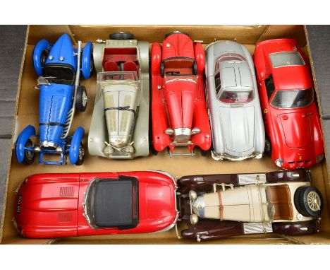 A QUANTITY OF UNBOXED BURAGO AND POLISTIL 1/16 AND 1/18 SCALE SPORTS CAR MODELS, all appear complete and in fairly good condi