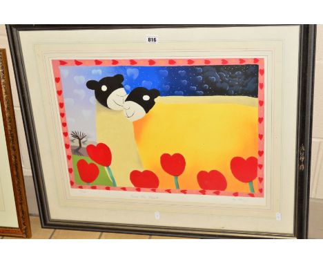 MACKENZIE THORPE (BRITISH 1956) 'From the Heart', a limited edition print of a pair of sheep surrounded by love hearts, 168/2