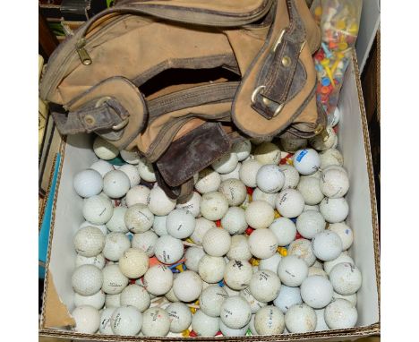 A BOX OF USED GOLF BALLS AND TEES, Dunlop, Titleist, Pinnacle etc