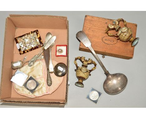 A SELECTION OF ITEMS to include an early 20th Century ivory, tortoiseshell and mother of pearl card case, with hinged lid and