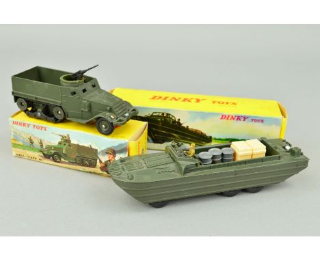 A BOXED FRENCH DINKY TOYS WHITE M3 HALF TRACK, No.822, matt olive drab body, version with machine gun (present), with a boxed