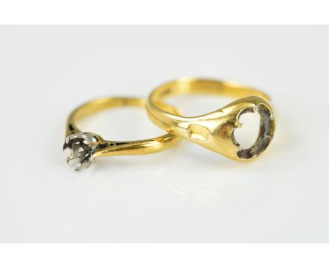 TWO RING MOUNTS, the first designed as a signet ring with vacant central mount, the second designed as an empty eight claw se