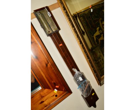 A GEORGIAN MAHOGANY AND BANDED STICK BAROMETER, marked Giusani, Wolverhampton (distressed and bag of loose parts)