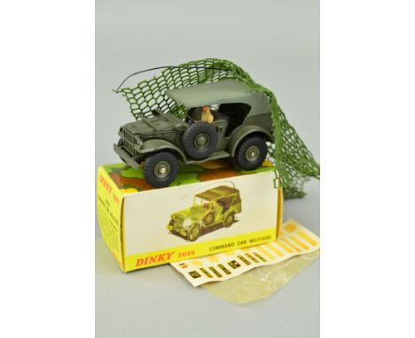 A BOXED FRENCH DINKY TOYS DODGE WC56 COMMAND CAR, No.810, complete with soldier figure, camouflage net, antenna, concave hubs