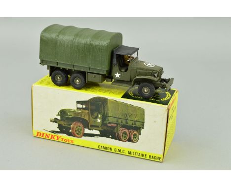 A BOXED FRENCH DINKY TOYS G.M.C. U.S. ARMY 6 X 6 TRUCK, No.809, olive drab, black plastic cab roof, driver with white helmet,