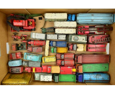 A QUANTITY OF UNBOXED AND ASSORTED PLAYWORN SPOT-ON, BUDGIE AND DINKY TOYS COMMERCIAL VEHICLES, to include Foden Flat Truck, 