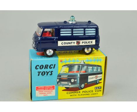 A BOXED CORGI TOYS COMMER POLICE VAN, No.464, version with the roof light and County Police stickers, appears complete and in
