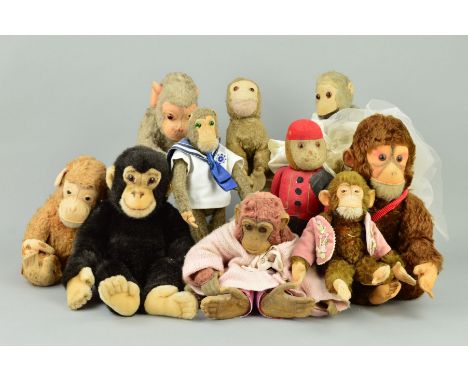 A COLLECTION OF MONKEY SOFT TOYS, to include Steiff, No.060731, height approximately 39cm, all the others unmarked, to includ
