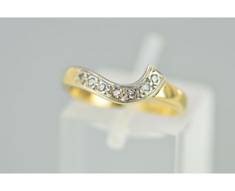 A 9CT GOLD DIAMOND RING, the shaped band set with seven single cut diamonds, 9ct hallmark for Birmingham 1996, ring size I1/2