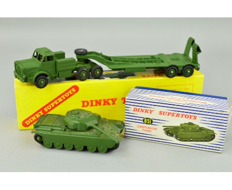 A BOXED DINKY TOYS THORNYCROFT MIGHTY ANTAR TANK TRANSPORTER, No.660, complete and in very lightly playworn condition in a ye