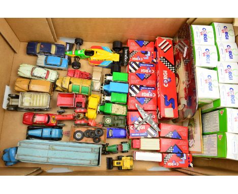 A QUANTITY OF BOXED AND UNBOXED ASSORTED PLAYWORN DIECAST VEHICLES, to include Dinky Toys Renault Dauphine Mini Cab, No.268, 