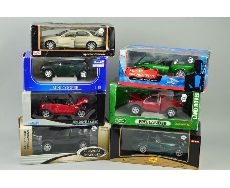 A COLLECTION OF BOXED 1/18 SCALE DIECAST CAR MODELS, includes Beanstalk James Bond Jaguar XKR Roadster, No.002, Maisto Premie