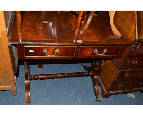 A REPRODUCTION MAHOGANY SOFA TABLE with two drawers