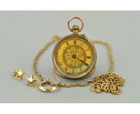 A SELECTION OF JEWELLERY to include a pair of star ear studs, stamped 375, a single 9ct gold ear hoop with 9ct hallmark, a ch
