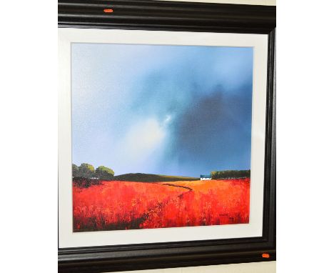 BARRY HILTON (BRITISH 1941) 'The Gathering Storm', a brooding sky over a field of red flowers, a limited edition print 15/195