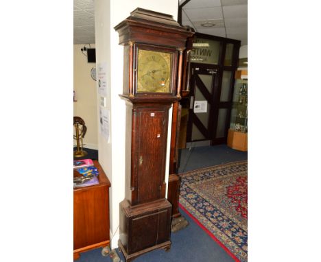 A GEORGIAN OAK 30 HOUR LONGCASE CLOCK, the brass dial marked Tho Furnival, Sheffield, dial diameter 24.5cm, Roman numerals an