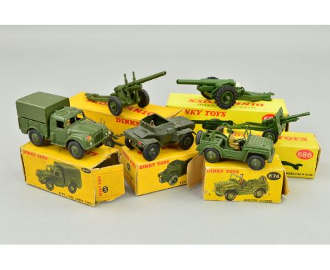 A QUANTITY OF BOXED DINKY TOYS MILITARY VEHICLES, Army 1-Ton Cargo Truck, No.641, Daimler Scout Car, No.673 (repaint), Austin