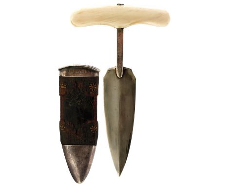 A GOOD QUALITY 19TH CENTURY AMERICAN PUSH DAGGER, 11.5cm flattened diamond section leaf-shaped blade with traces of etched de