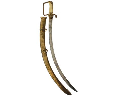 A GEORGIAN OFFICER'S PRESENTATION SWORD OF THE DURHAM MILITIA BY BRUNN, 77cm sharply curved blade, finely frost etched over v