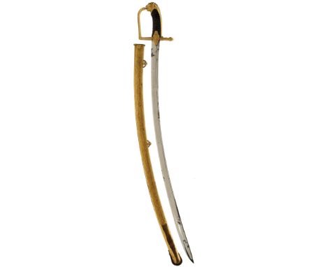 AN EARLY 19TH CENTURY FINE QUALITY FRENCH GILT SABRE, 83.5cm curved hollow ground blade with stepped back and triple fullers,