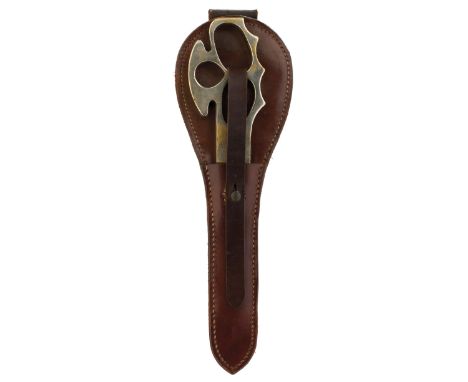 A MIDDLE EAST COMMANDO KNIFE OR DAGGER, 15.5cm flattened diamond section plated blade, regulation skull form plated hilt stam