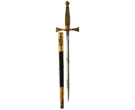 A WILKINSON SWORD MASONIC DIRK, 26cm flattened diamond section blade marked WILKINSON SWORD LTD, some staining, characteristi