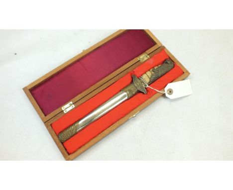 A CHINESE NATIONALIST AIRFORCE DAGGER, flattened diamond section blade, the cast brass hilt of regulation pattern with eagle 