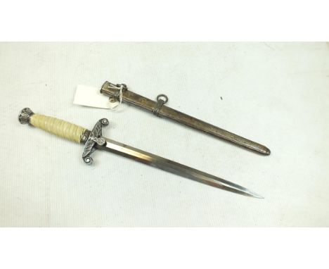 A GERMAN ARMY OFFICER'S DAGGER, 25.5cm flattened diamond section blade by Alcosa, characteristic white metal hilt with spiral